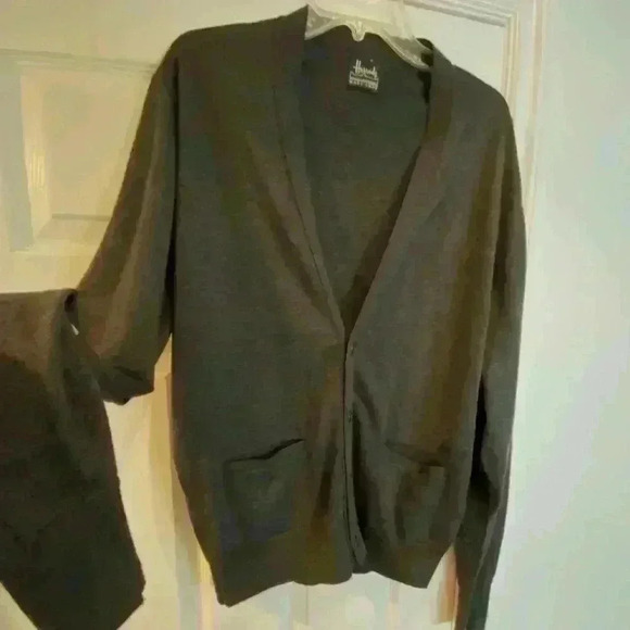 Harrods Men’s Cardigan Vintage wool charcoal gray small London, excellent condit - Picture 1 of 14